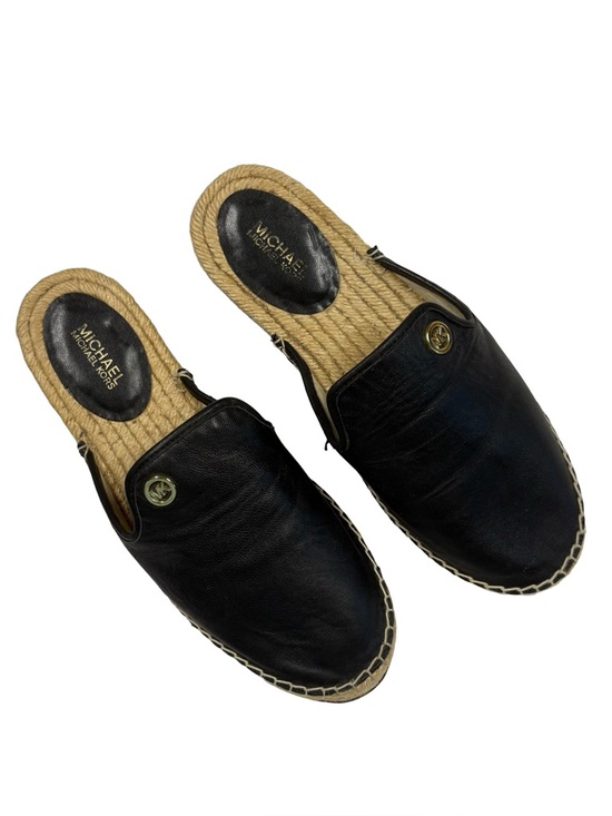 Michael Kors Hastings Leather Espadrille Mule Black Logo Slide Slip On Size 7 - Picture 2 of 12